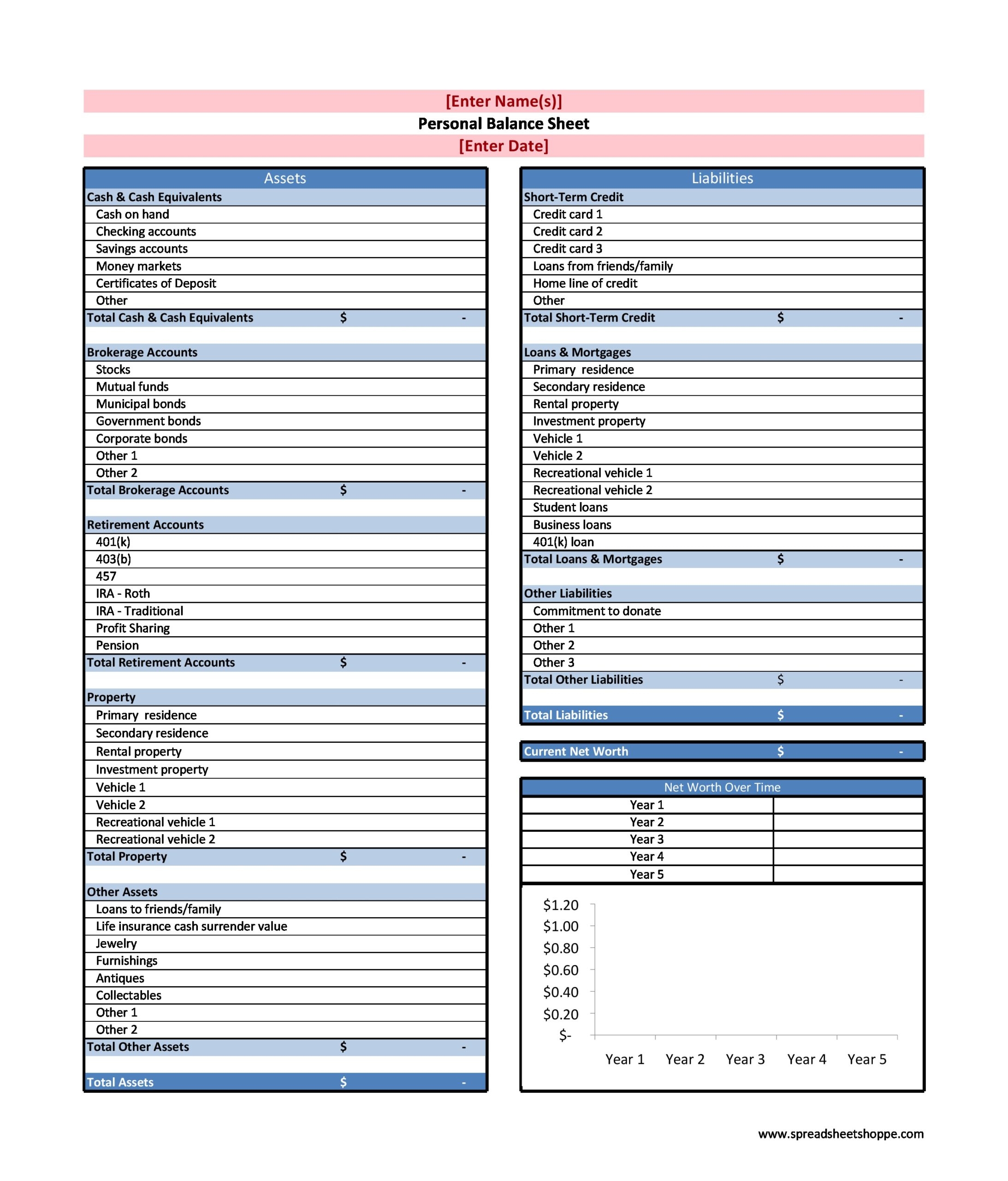 personal finance balance sheet template