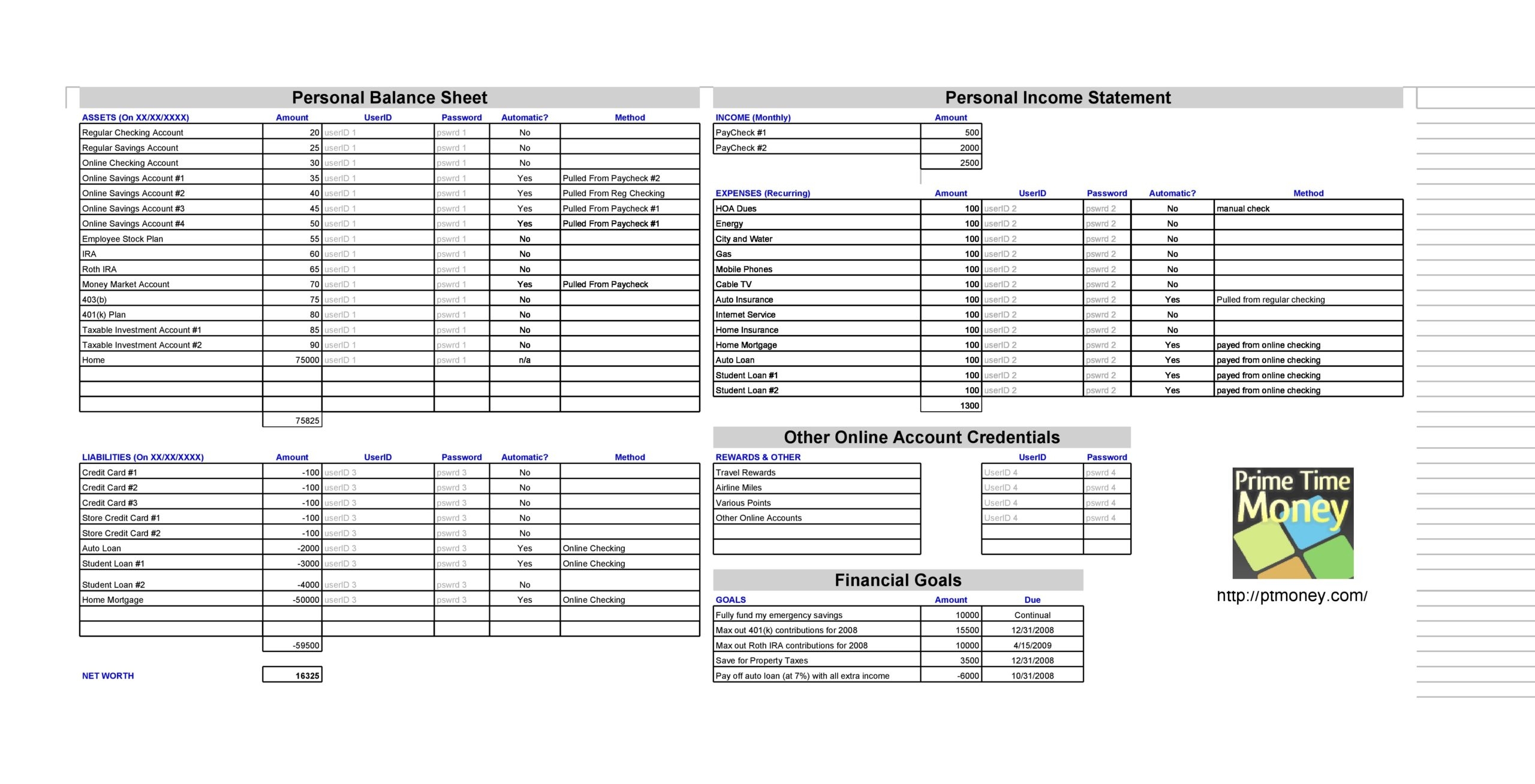 40 Excel Personal Balance Sheet Templates Examples TemplateLab