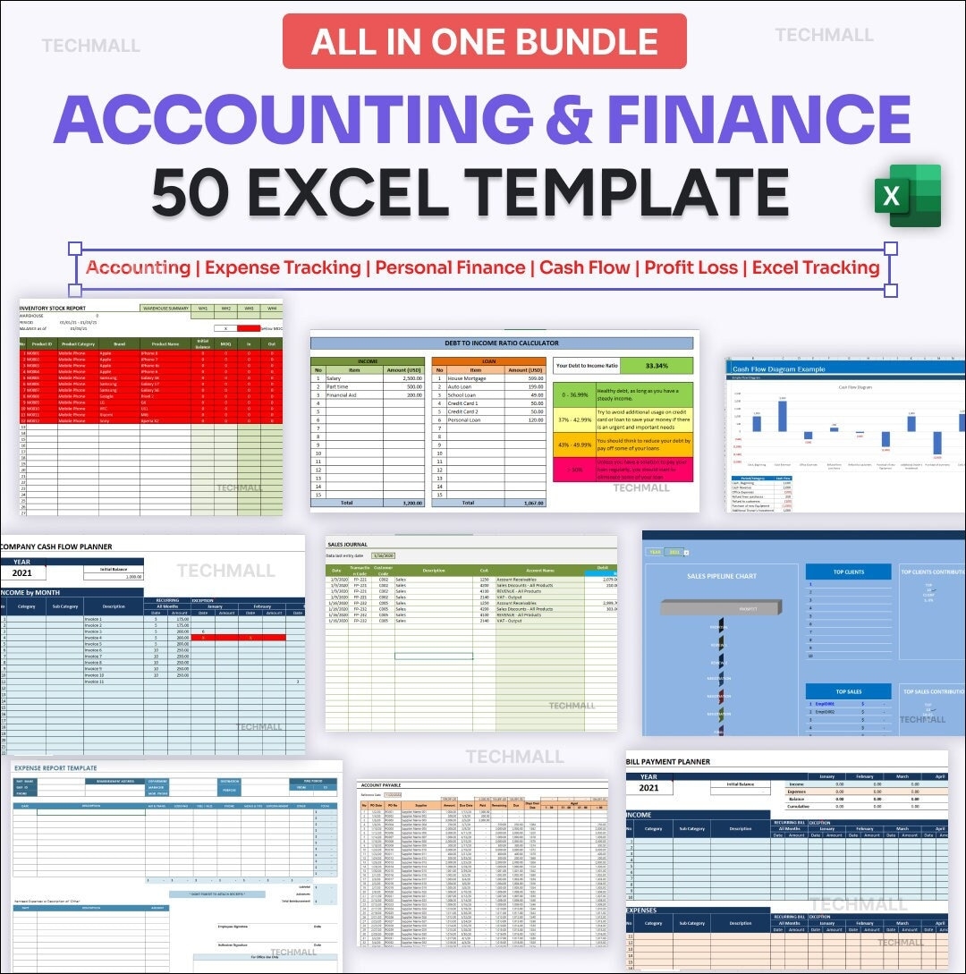 50 Accounting Finance Excel Templates Bundle Customizable Files For Business And Personal Use Etsy