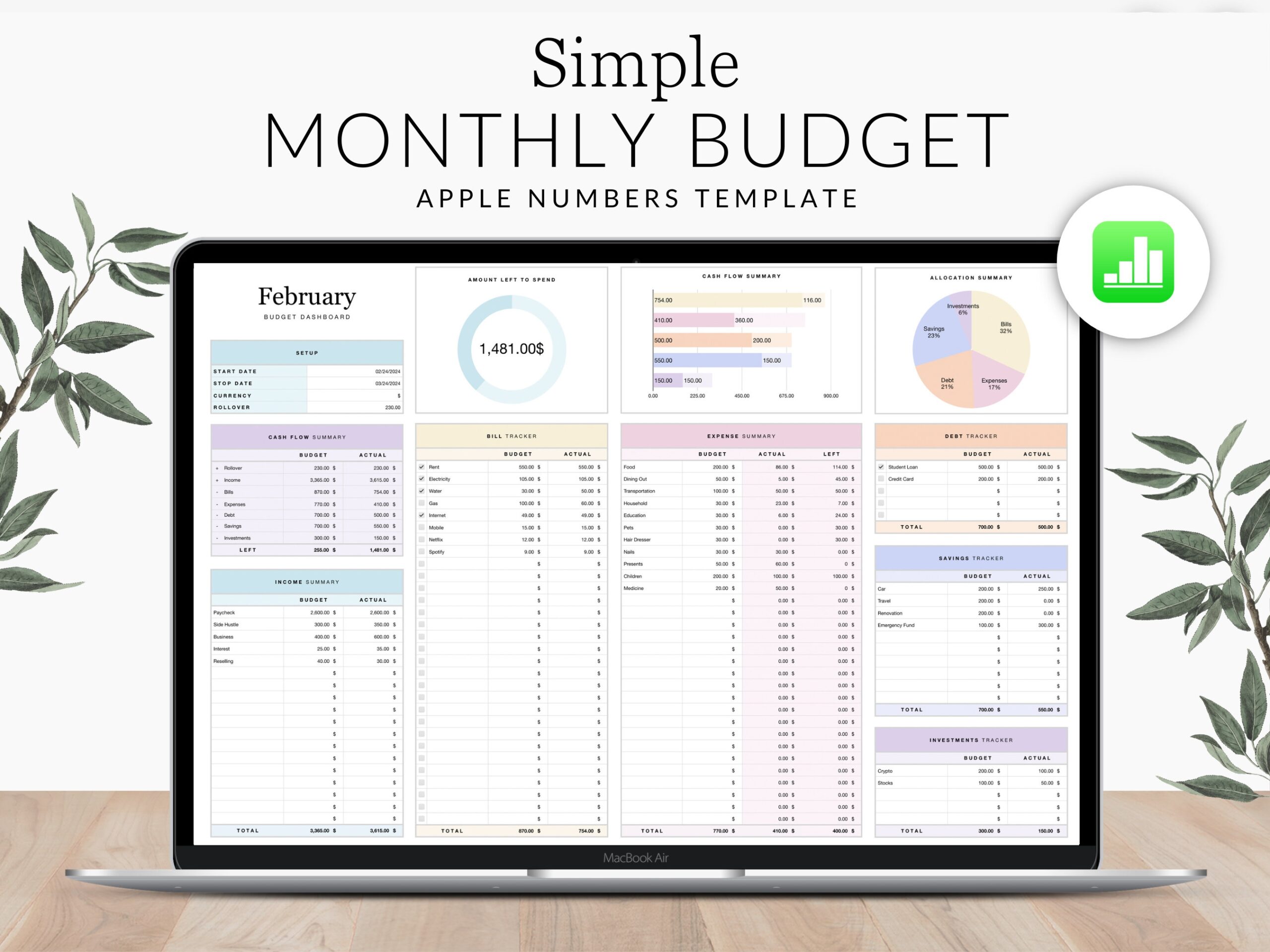 Apple Numbers Budget Template For Mac IPad And Iphone Income And Expense Spreadsheet Simple Budgeting For Beginners Etsy