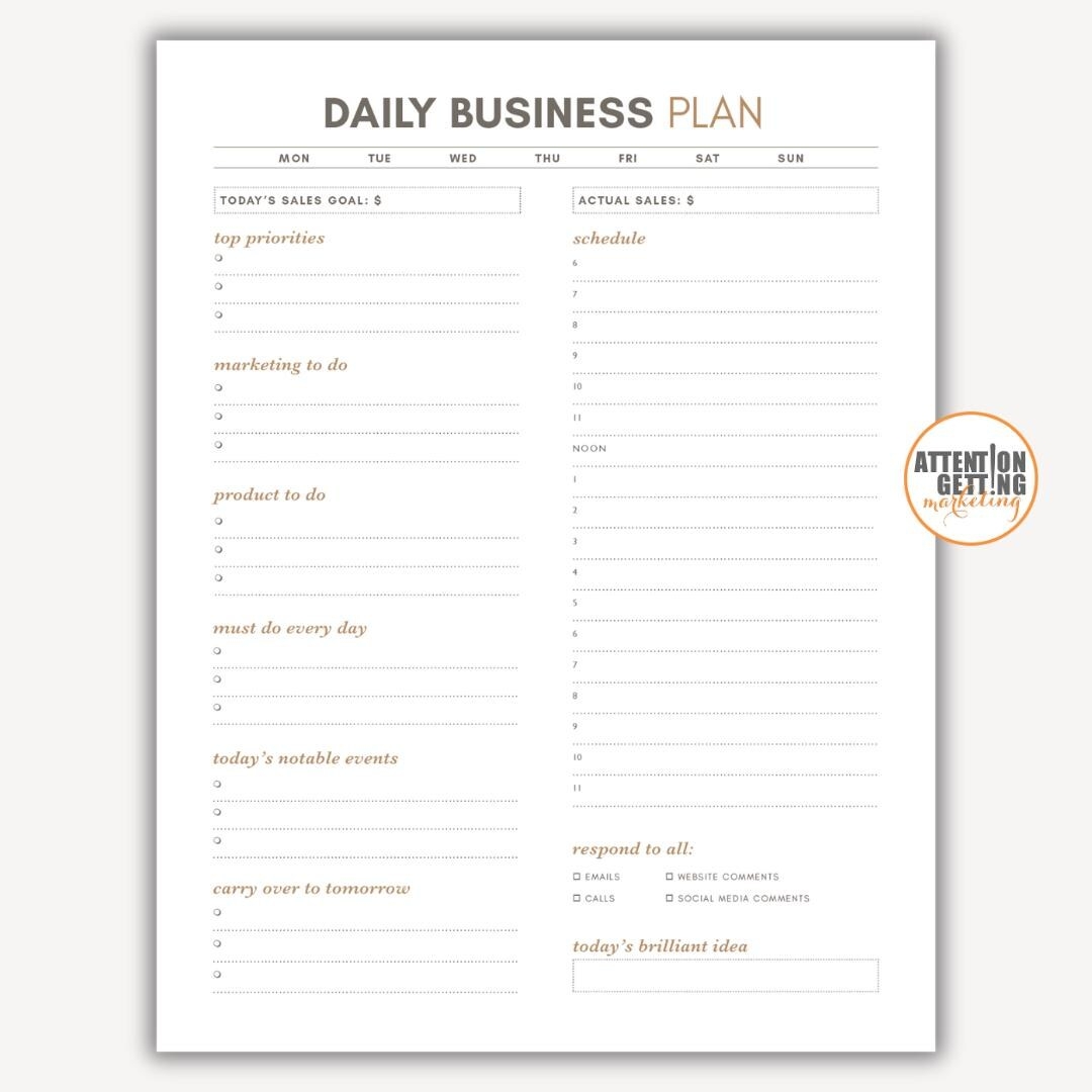 Business Daily Planner Printable Work Daily Schedule Layout Daily Hourly Schedule Task List Daily Business Calendar Work Calendar Etsy