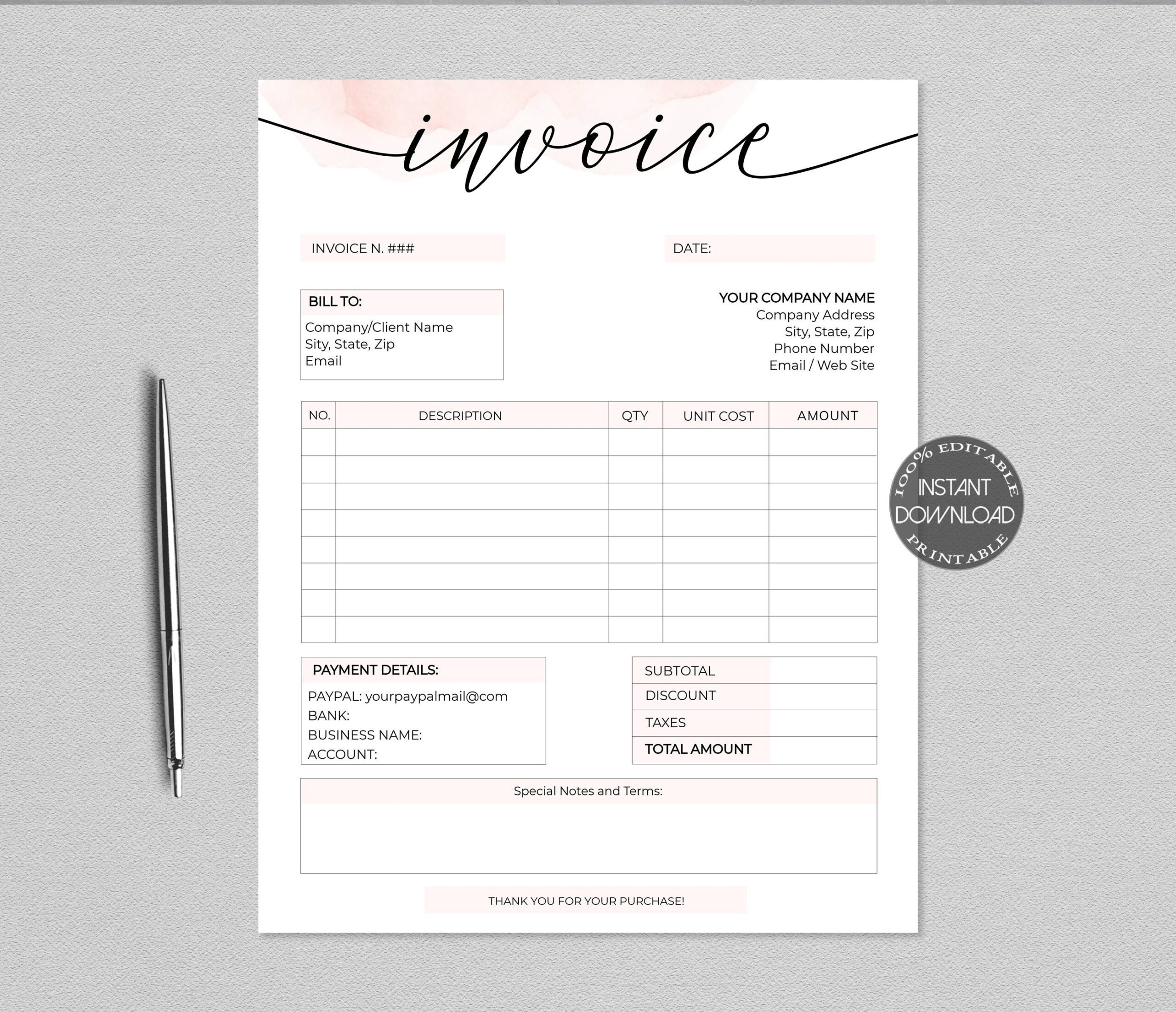 Business Invoice Template Printable I Editable Canva Template Order Form Receipt Bill Template Small Business Forms Instant Download Etsy