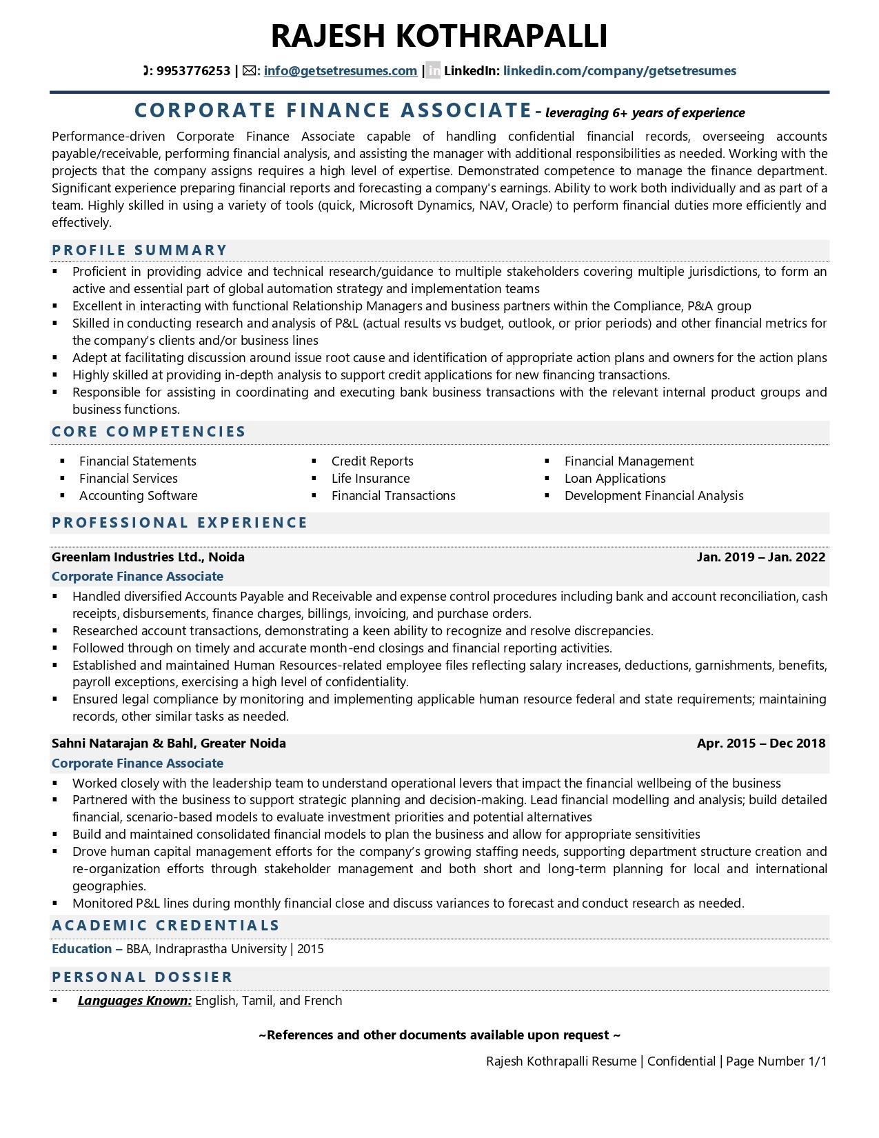 Corporate Finance Associate Resume Examples Template with Job Winning Tips 