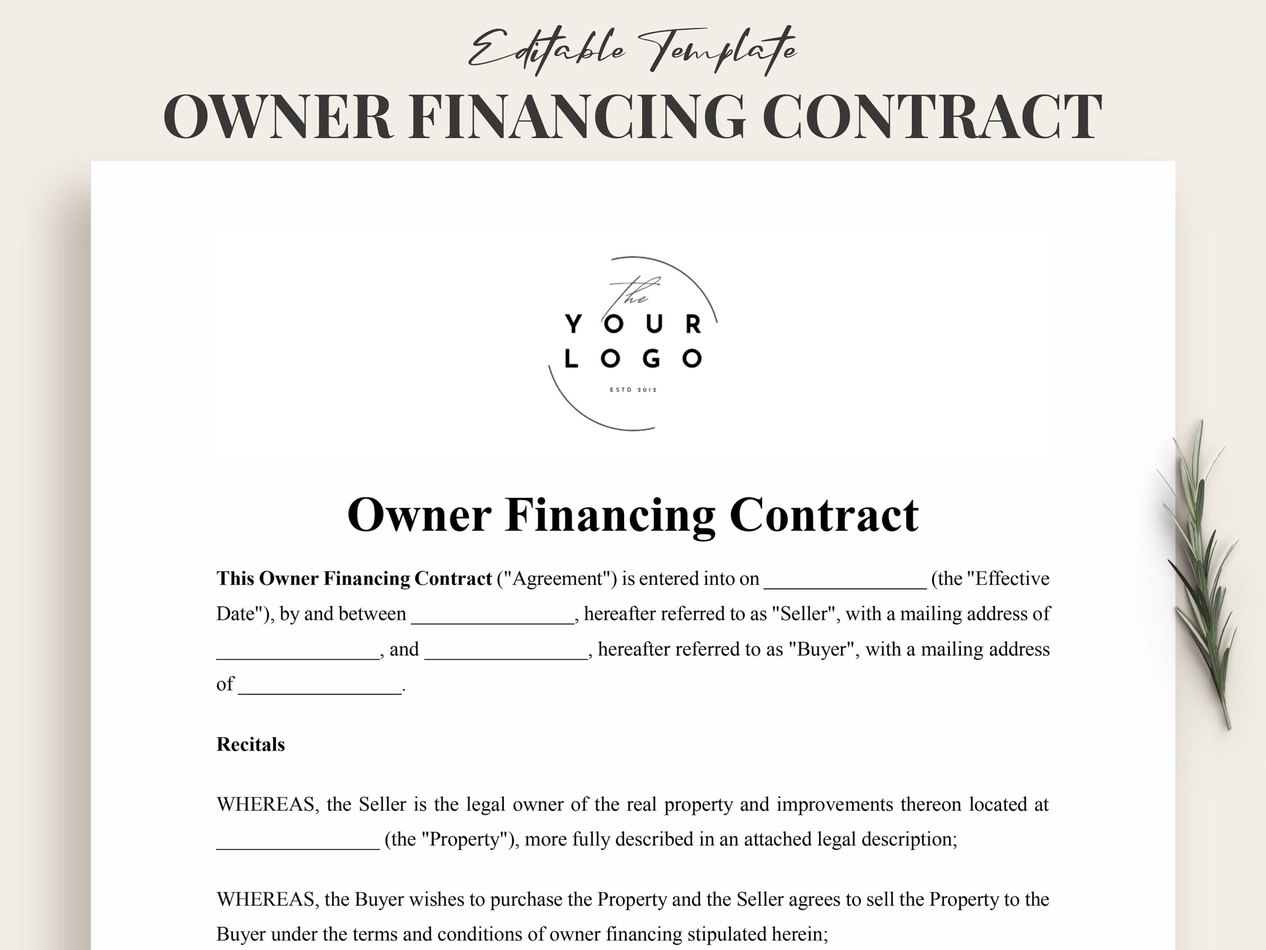 owner financing agreement template