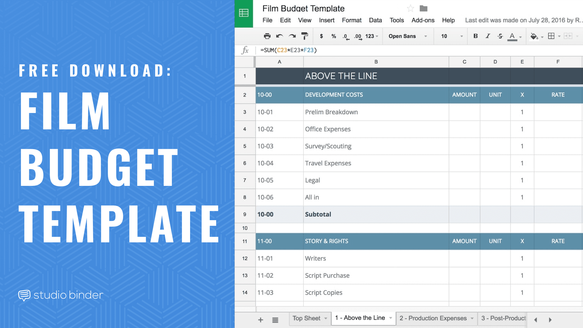 Feature Film Budget Template