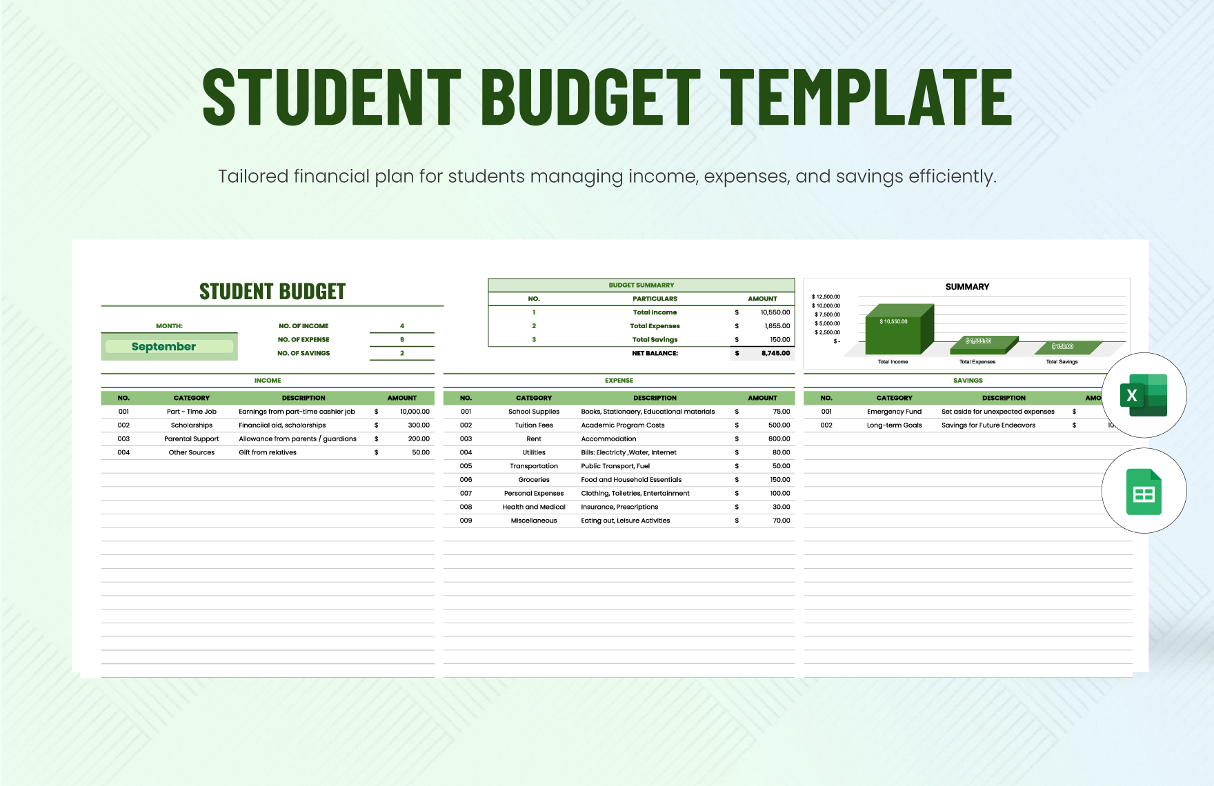 Editable Student Budget Templates In Google Sheets To Download