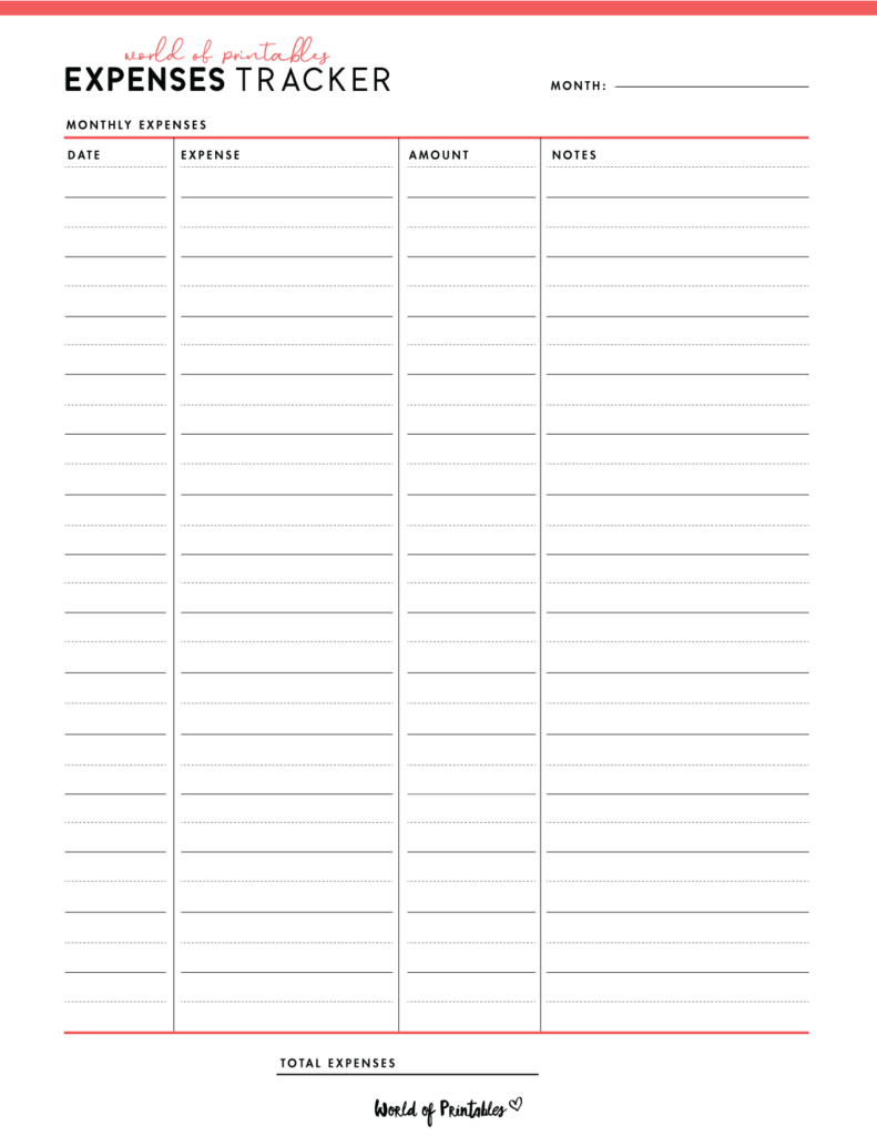business expense tracker printable template