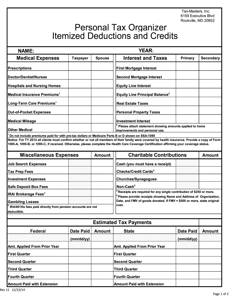 small business printable tax organizer PDF
