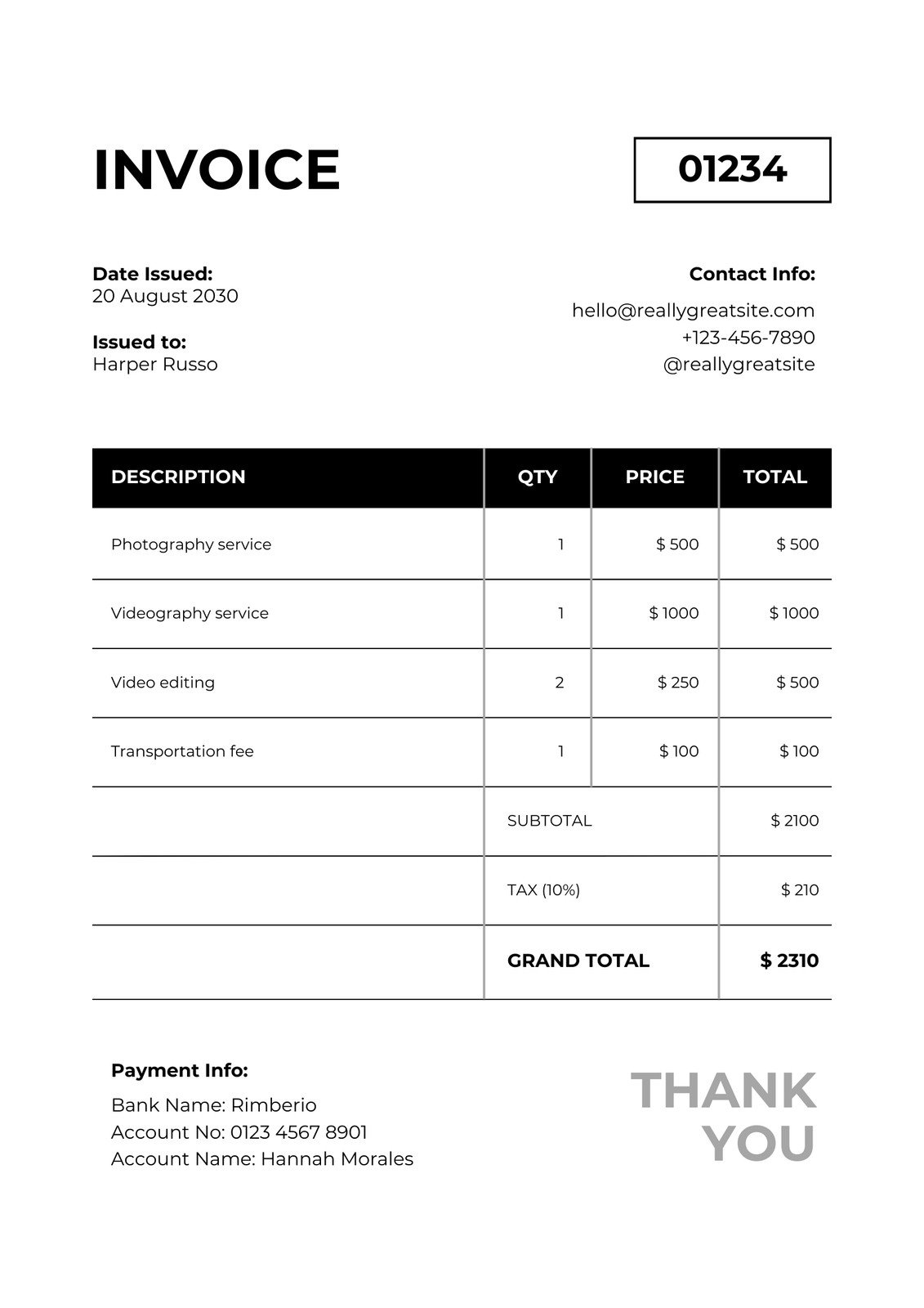 Free Custom Printable Business Invoice Templates Canva