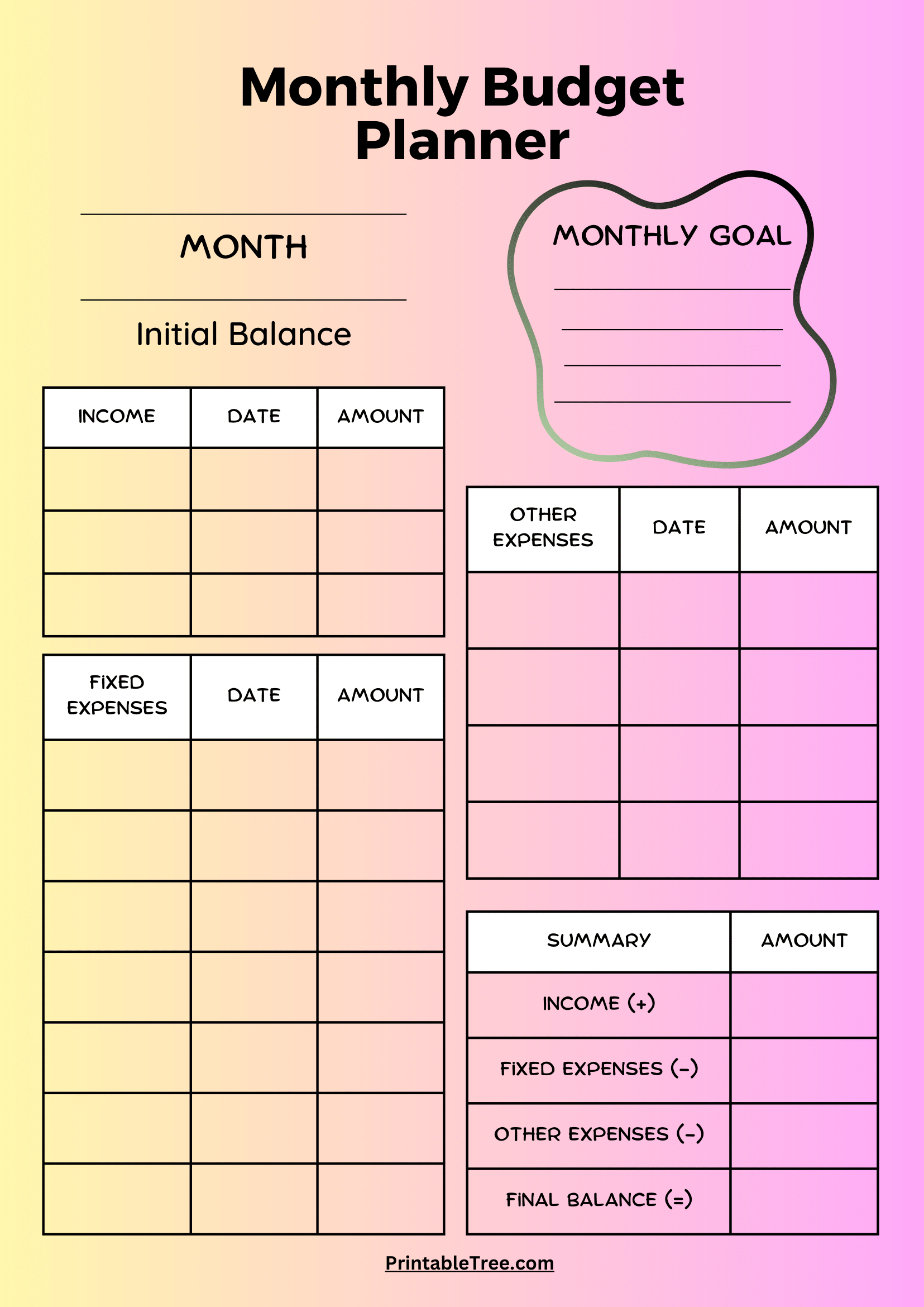 finance planner template