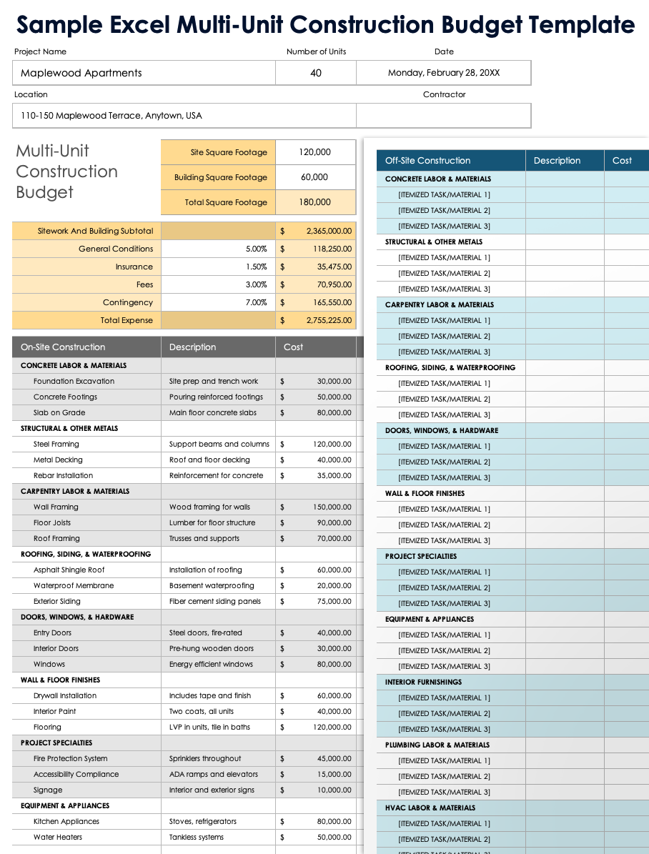 Home Construction Budget Template
