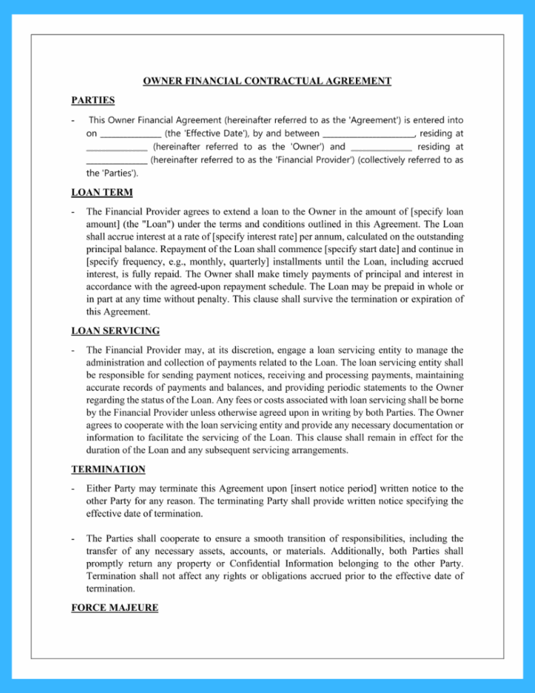 Free Owner Financing Contract Template