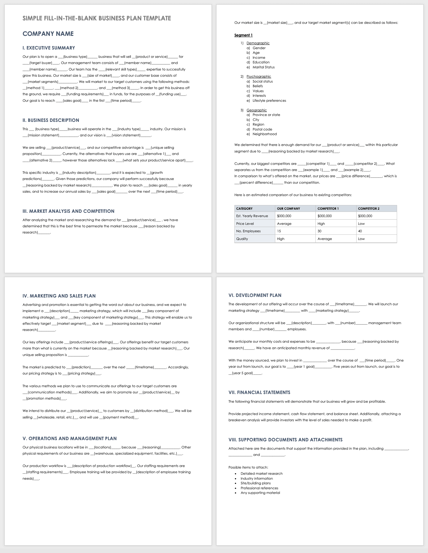 simple printable business plan template PDF