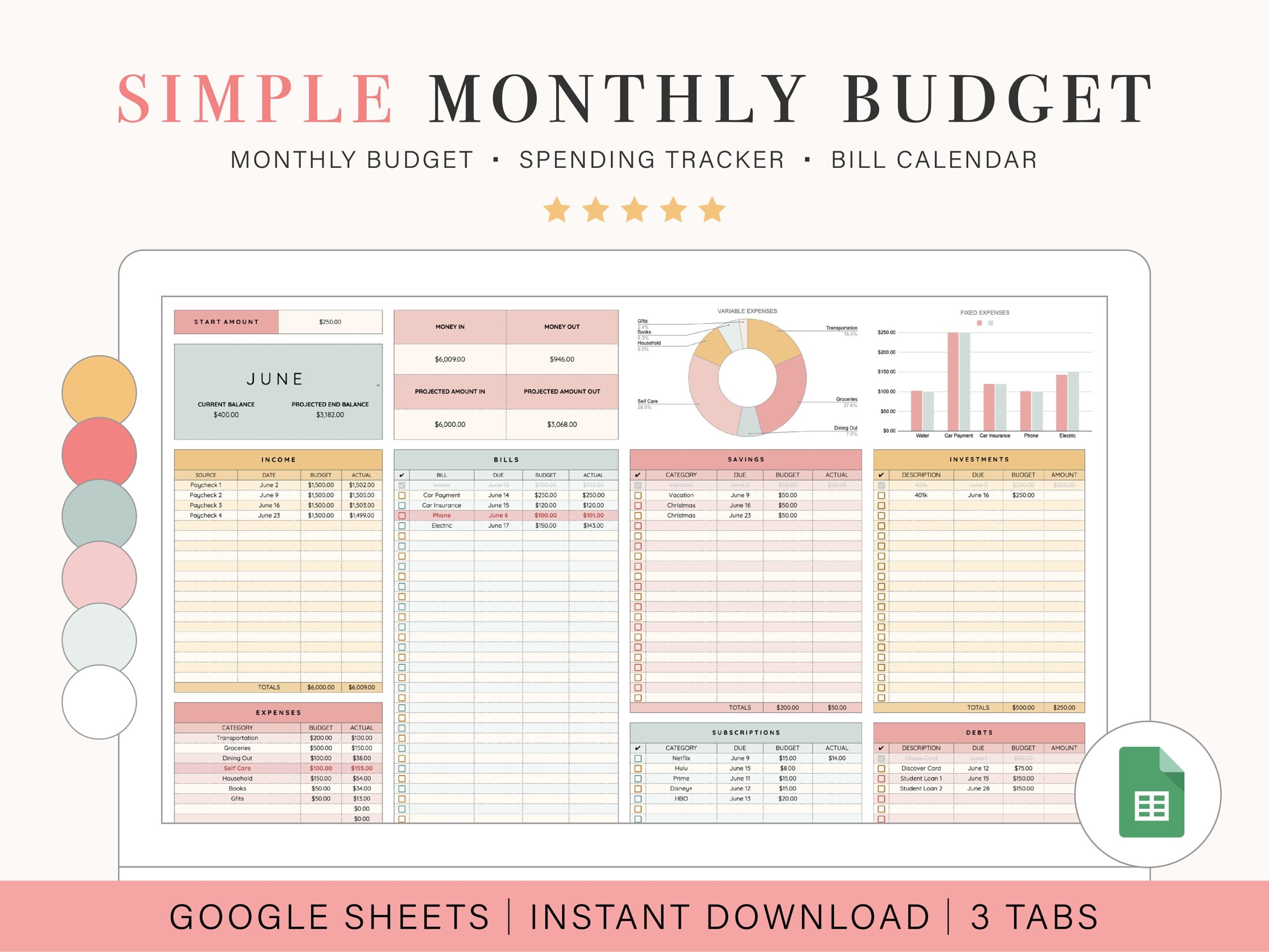 Monthly Budget Spreadsheet Google Sheets Budget Template Monthly Budget Planner Etsy