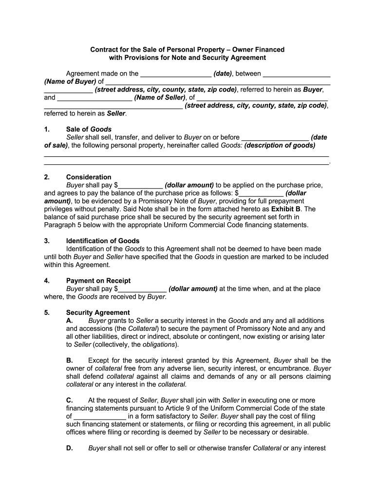 owner finance agreement template free