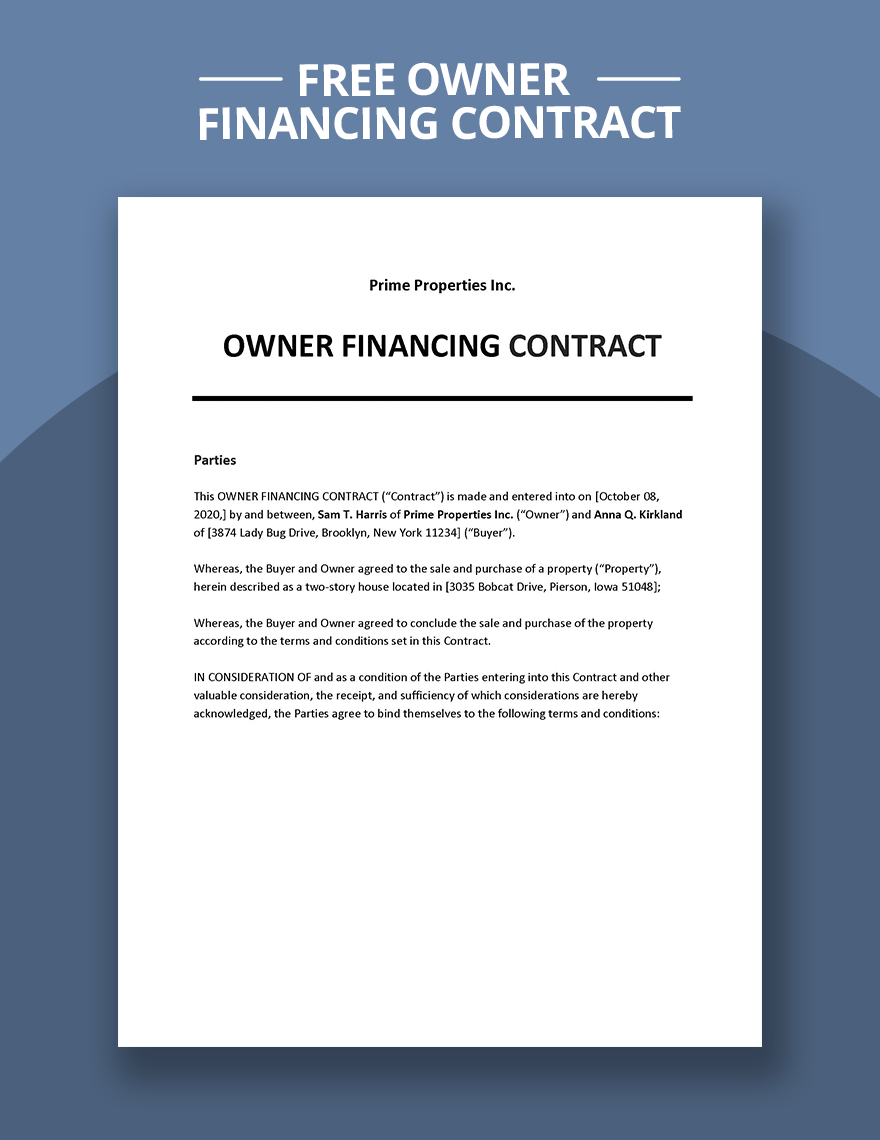 free owner finance contract template