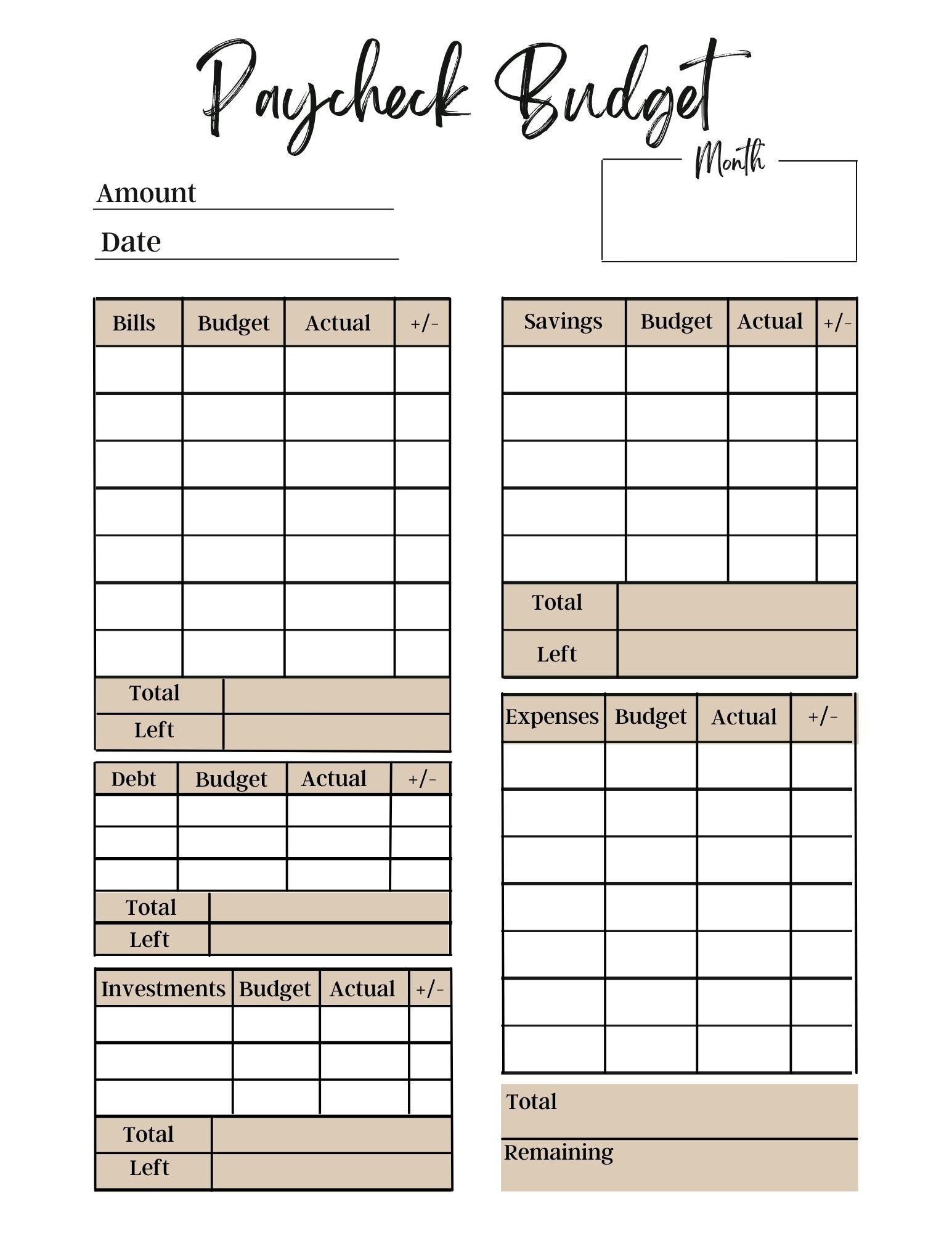 Weekly Paycheck Budget Template