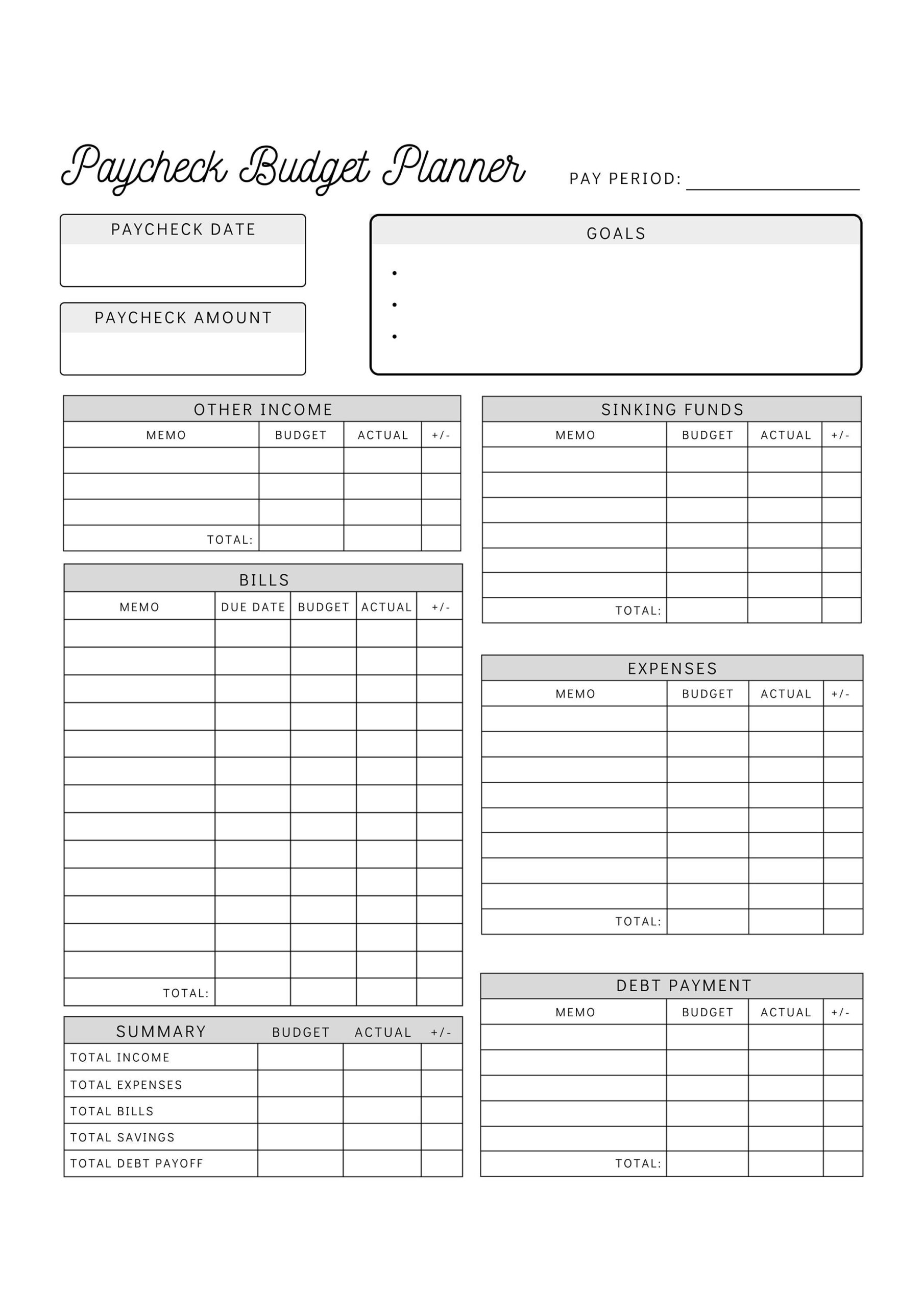 Paycheck Budget Planner Printable Budget By Paycheck Worksheet Biweekly Personal Budget Template Instant Download Etsy