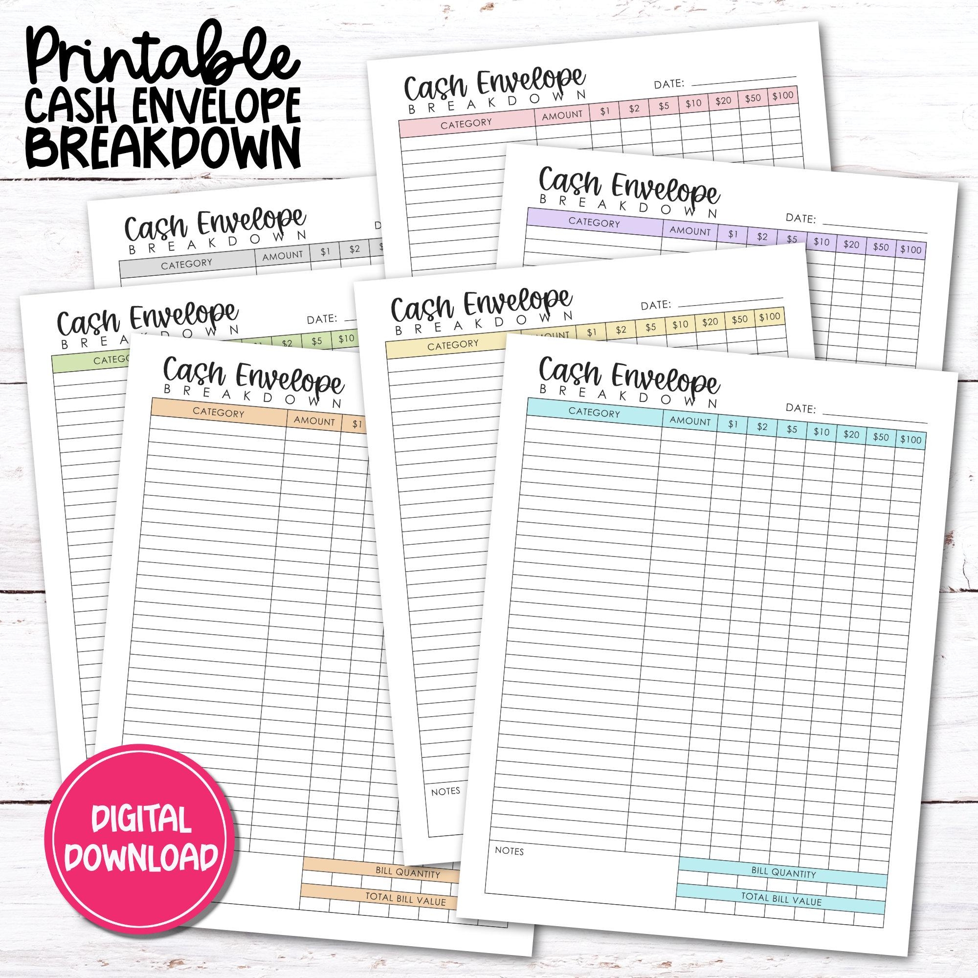 Printable Cash Envelope Budget Sheets Etsy