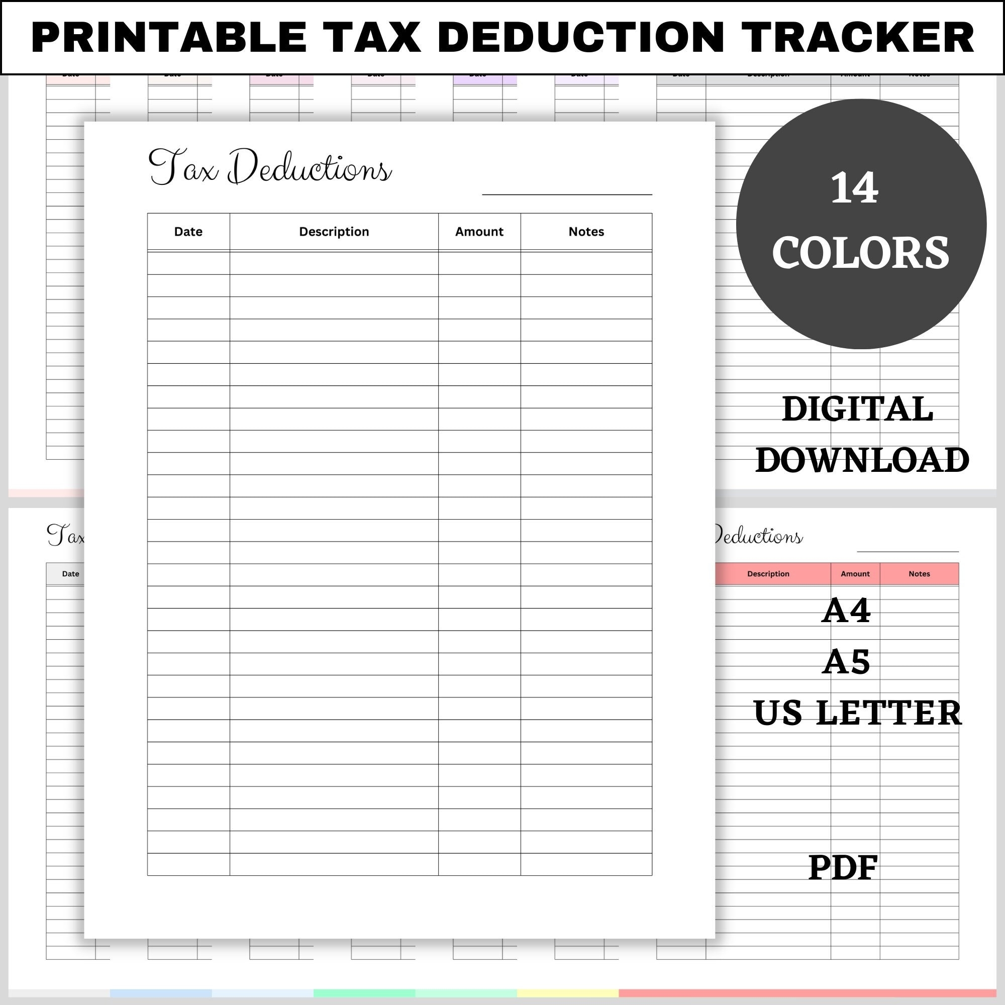 Printable Tax Deduction Tracker Tax Organizer Small Business Template Business Tax Log Financial Planner PDF A4 A5 US Letter Etsy