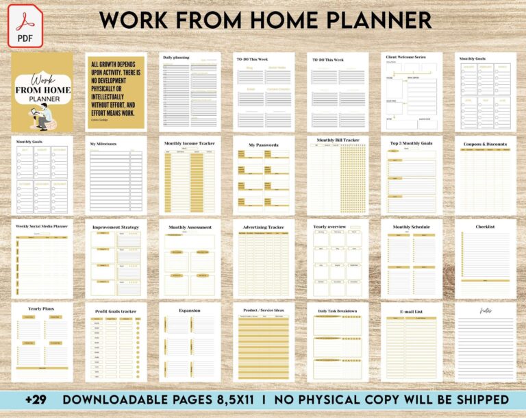 Work From Home Planner Productivity Planner Working From Home Freelancer Solopreneur Business Planner Digital Download PDF File 8 5x11 Inch Planners Weekly