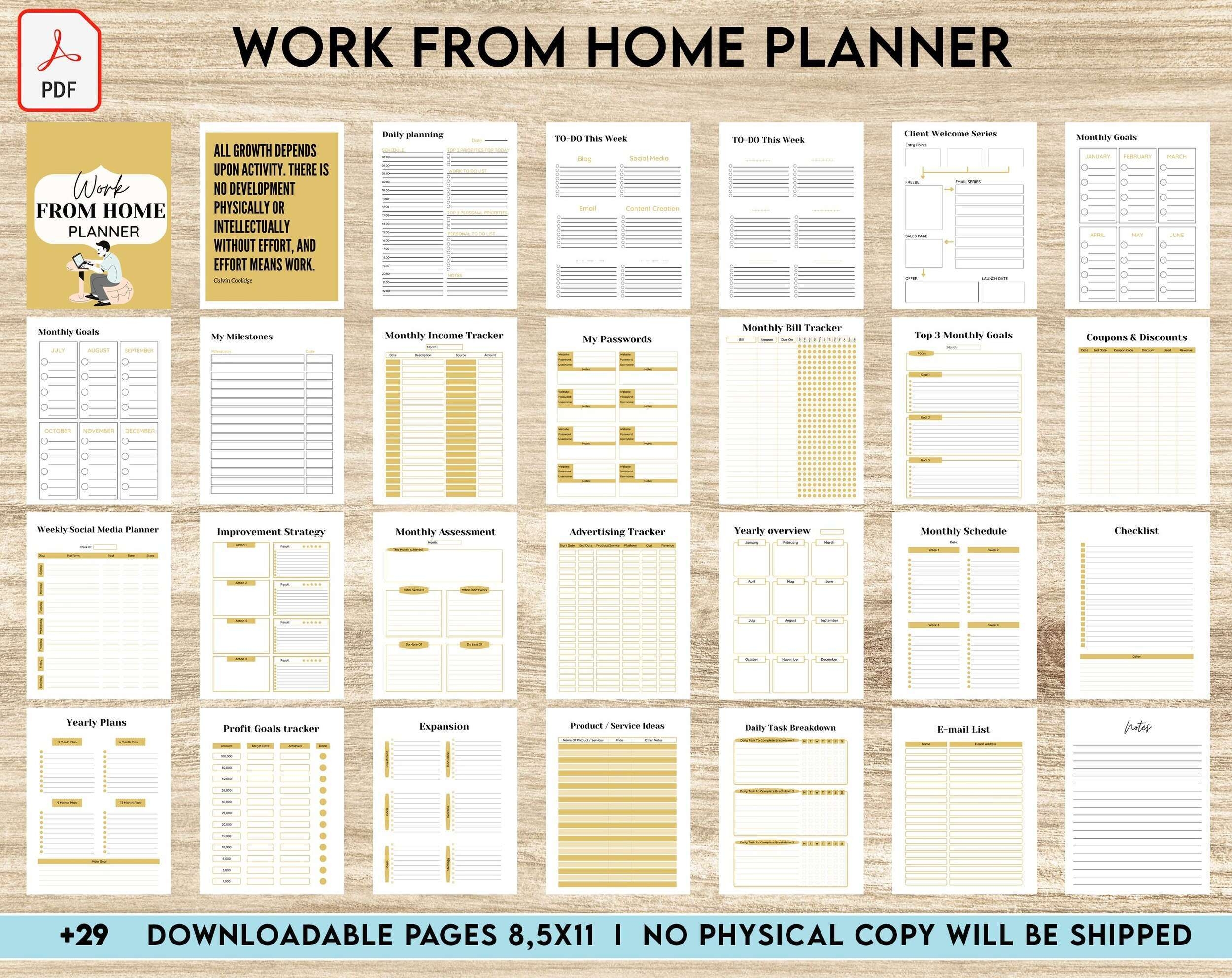 Work From Home Planner Productivity Planner Working From Home Freelancer Solopreneur Business Planner Digital Download PDF File 8 5x11 Inch Planners Weekly