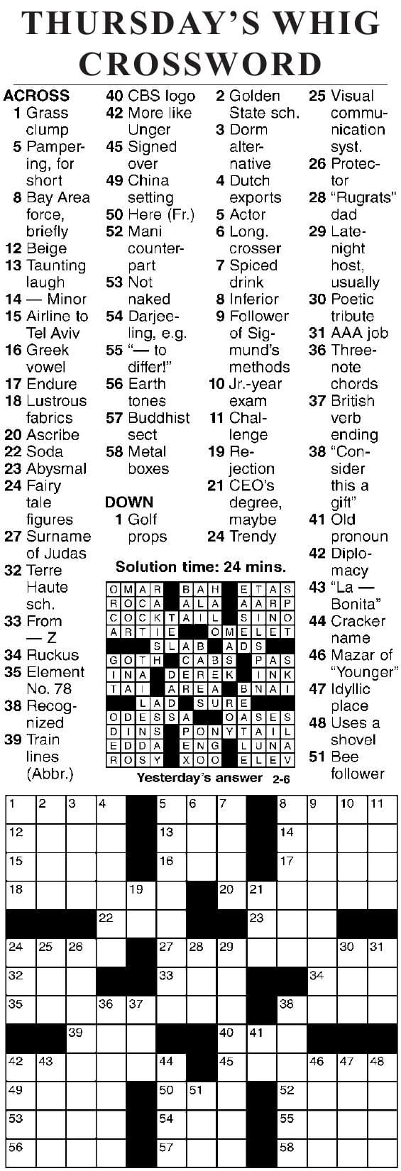 0206 Crossword Crosswords Cecildaily
