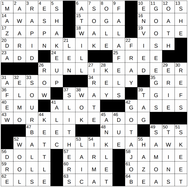 0516 22 NY Times Crossword 16 May 22 Monday NYXCrossword