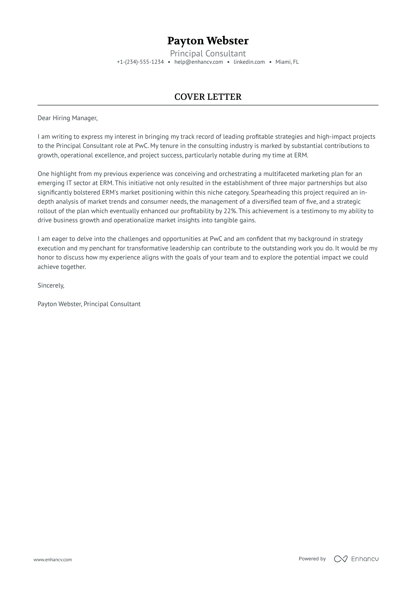 1 Professional PwC Cover Letter Examples And Template For 2025 Enhancv