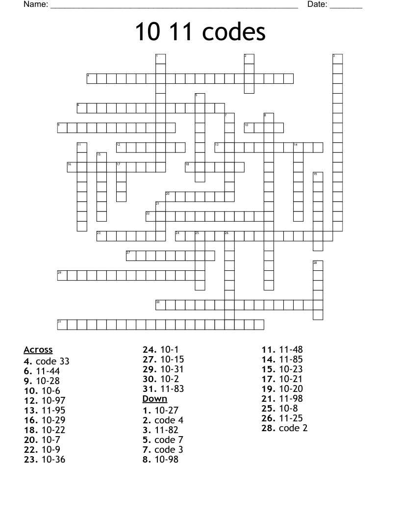 10 Codes Crossword WordMint