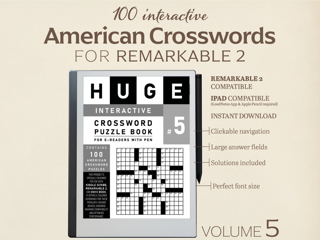 100 American Crosswords For Remarkable 2 Volume 5 Interactive Puzzle Tailored To Goodnotes 5 On IPad Hyperlinked Etsy