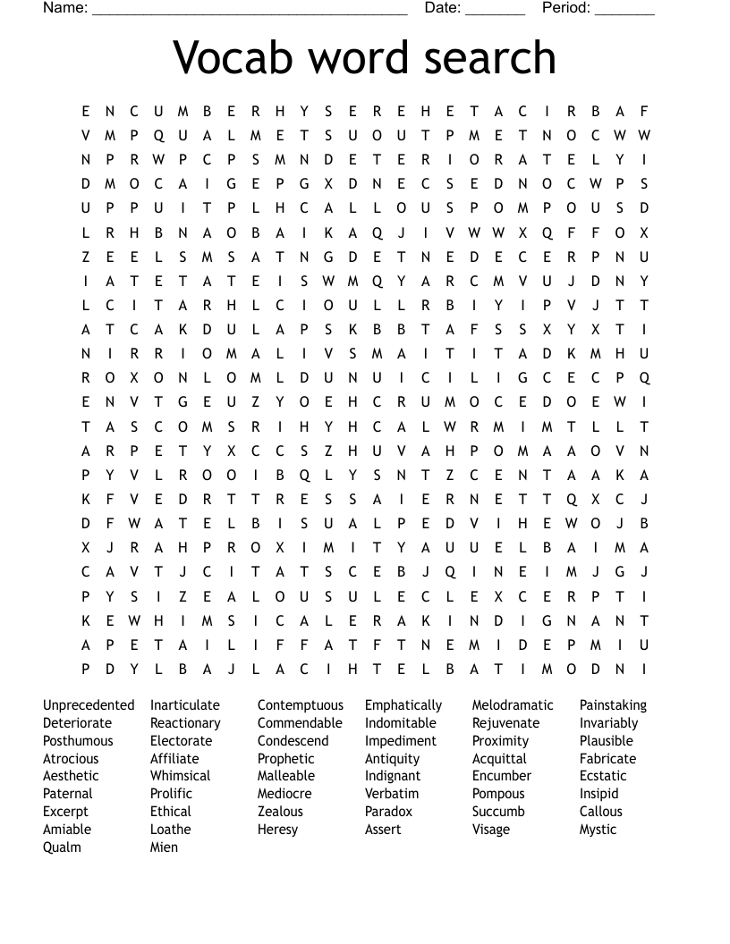 1st Semester Vocabulary Word Search WordMint