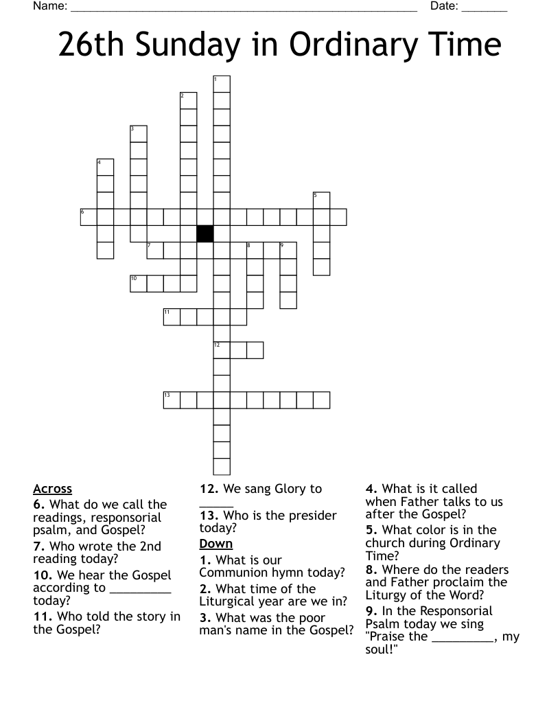 26th Sunday In Ordinary Time Crossword WordMint