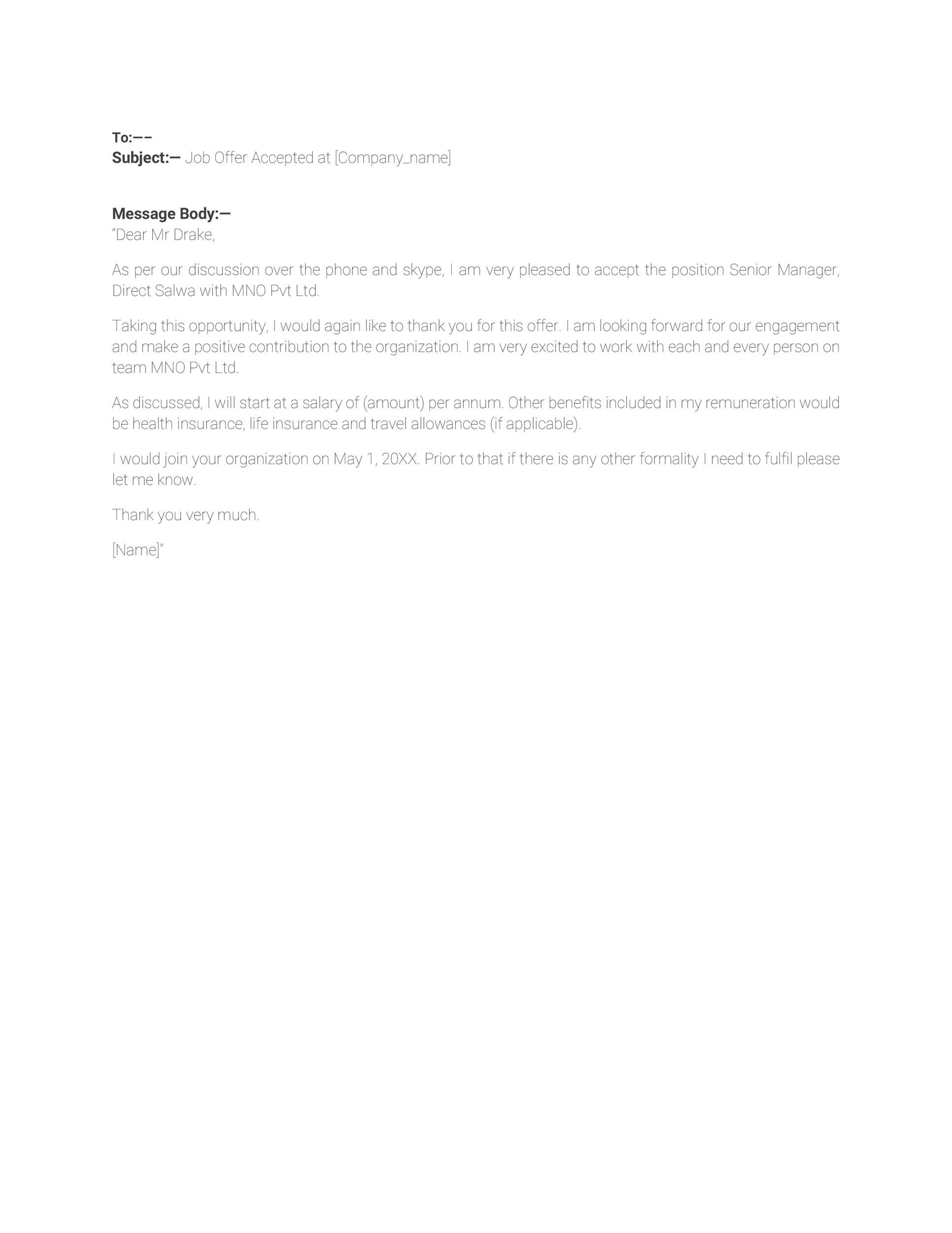 40 Professional Job Offer Acceptance Letter Email Templates TemplateLab 40 Professional Job Offer Acceptance Letter Email Templates TemplateLab