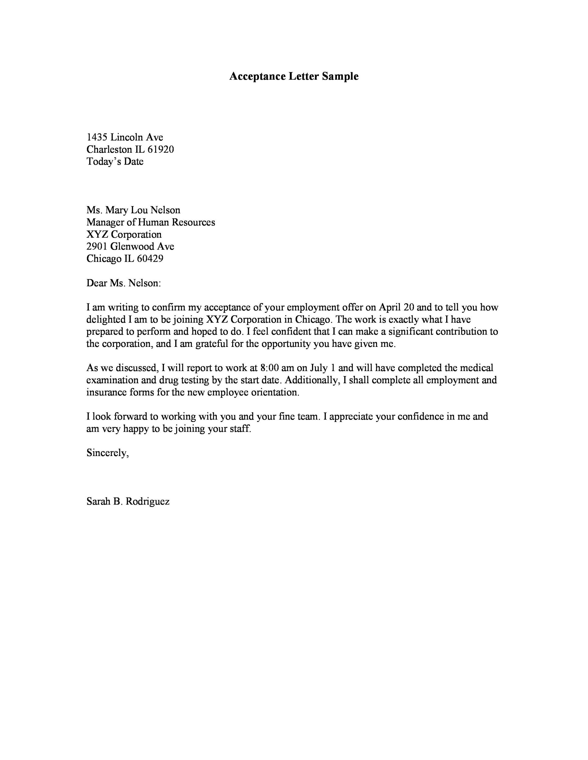 40 Professional Job Offer Acceptance Letter Email Templates TemplateLab