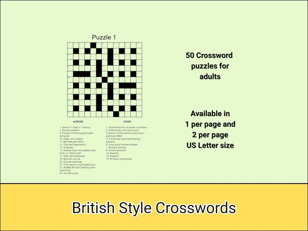 50 Printable Crossword Puzzles For Adults Fun Activities For Seniors Large Print Crosswords With Solutions Instant Download Pdfs Etsy