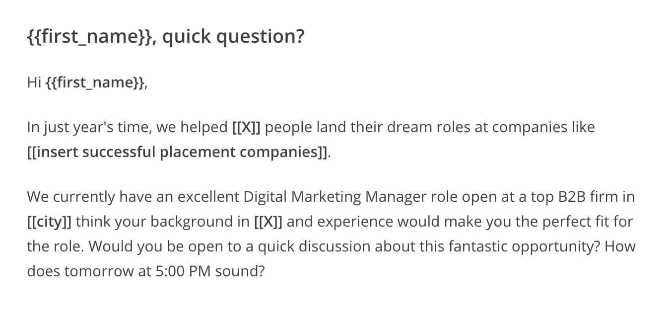 cold email template for job