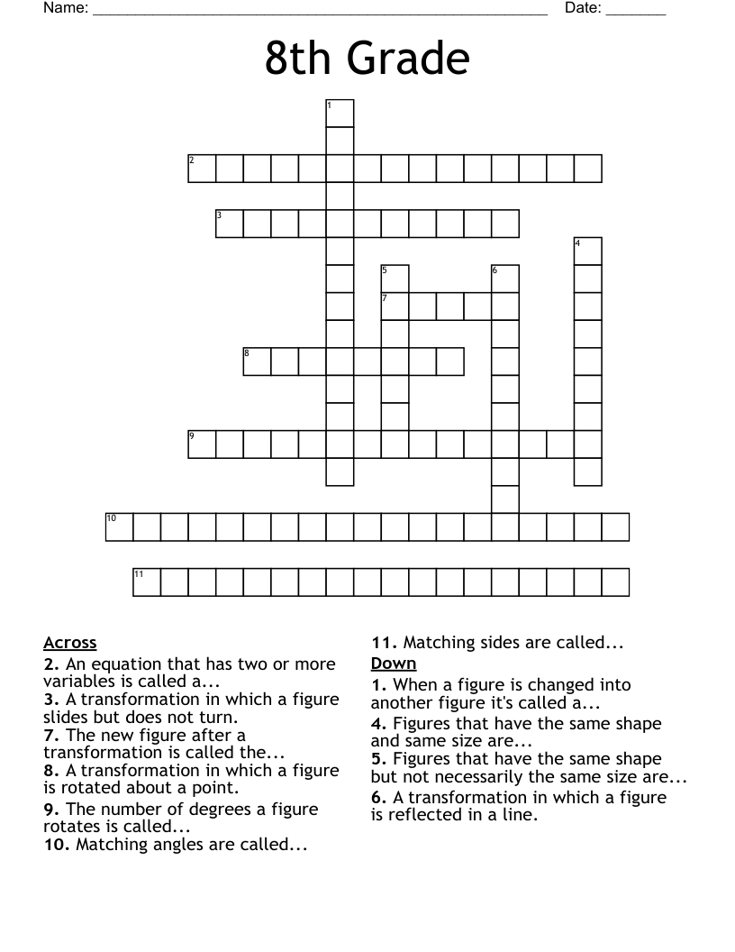 8th Grade Crossword WordMint