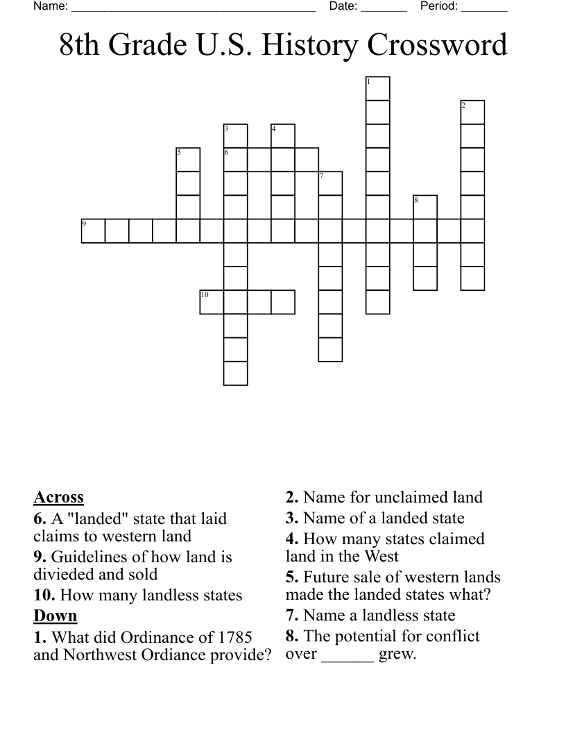 8th Grade U S History Crossword WordMint