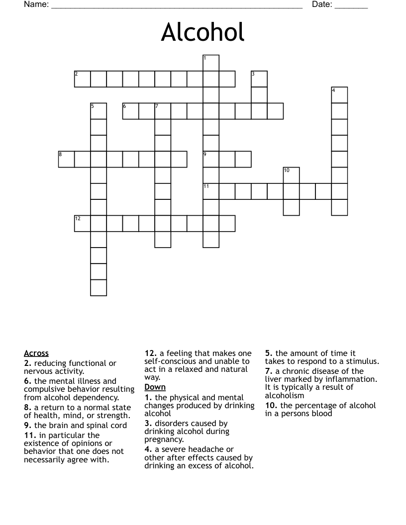 Alcohol Crossword WordMint