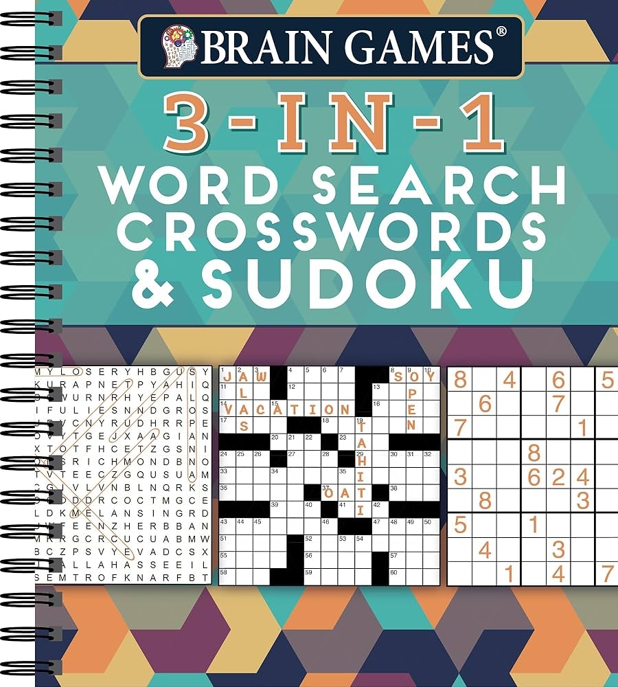 Amazon Brain Games 3 In 1 Word Search Crosswords Sudoku 256 Pages 9781680225884 Publications International Ltd Brain Games Books
