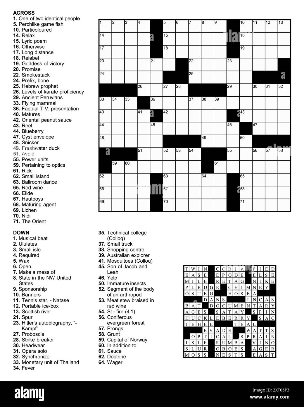 American Crossword Puzzle Game With 15 X 15 Squares With Clues And Solution Stock Vector Image Art Alamy