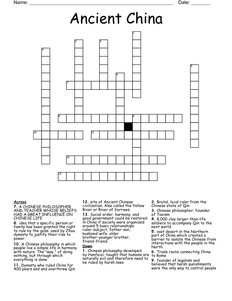 Ancient China Crossword WordMint
