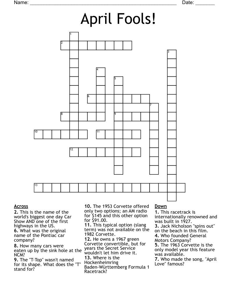 April Fools Crossword WordMint