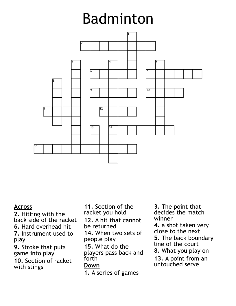 Badminton Crossword WordMint