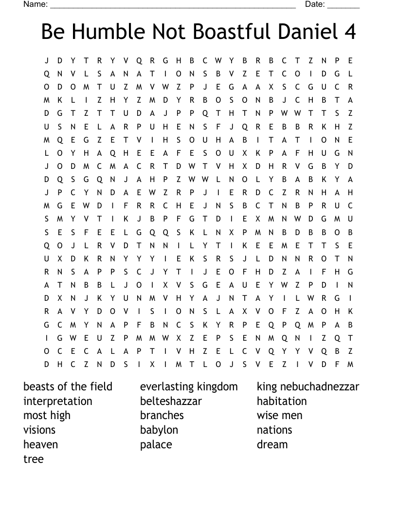 Be Humble Not Boastful Daniel 4 Word Search WordMint