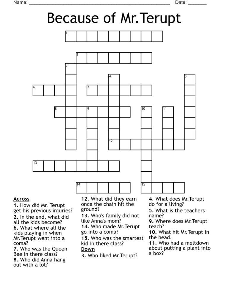 Because Of Mr Terupt Crossword WordMint