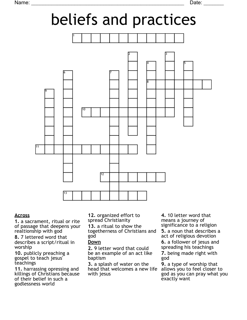 Beliefs And Practices Crossword WordMint