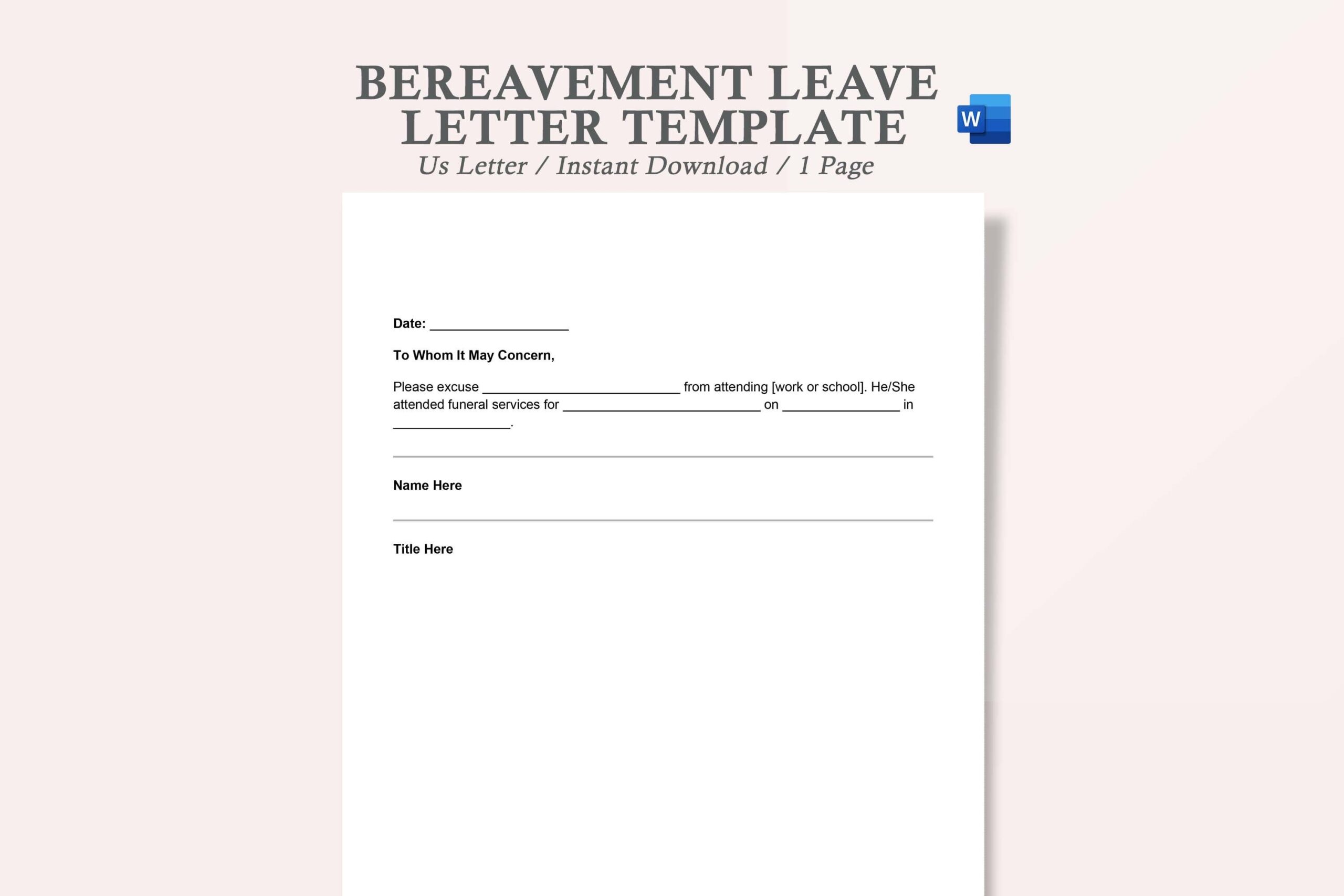 Bereavement Leave Letter Template Editable MS Word Google Docs Etsy