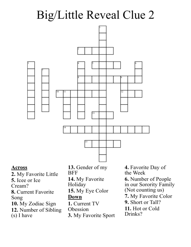 Big Little Reveal Clue 2 Crossword WordMint
